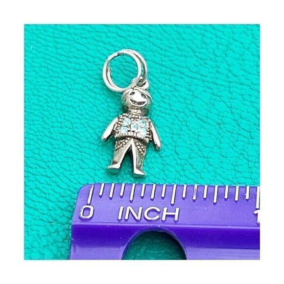Vintage Sterling Silver Little Boy Charm 925 Pendant Blue Rhinestones Bling - Picture 6 of 6